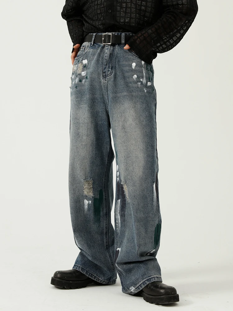HOUZHOU Oversize Distressed Jeans Pants Men Ripped Jeans for Men Y2K