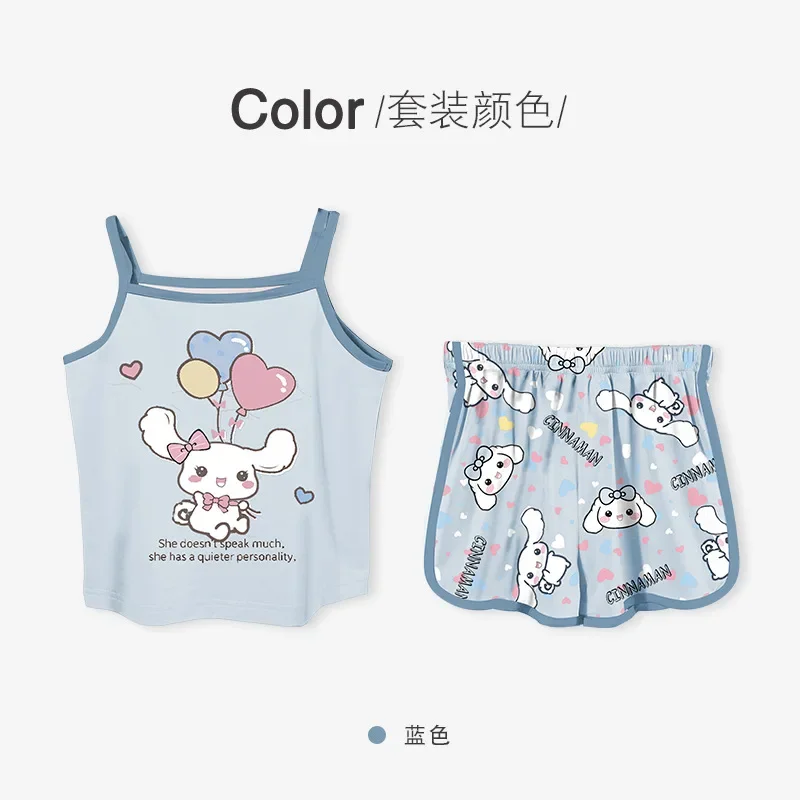 

Kawaii Sanrioed Anime Melody Cinnamoroll Kuromi Girls Pajamas Child Summer Sleeveless Baby Nightwear Kids Homewear Clothes Gifts