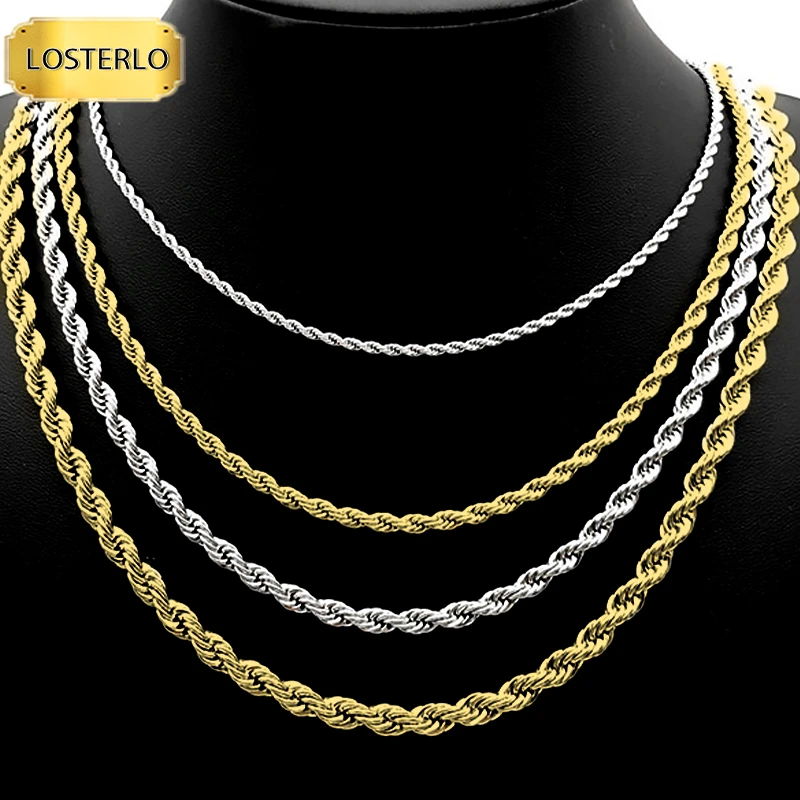 Gold Chain Necklace Rope Chain Necklace Stainless Steel for Men Women Waterproof Braided Jewelry