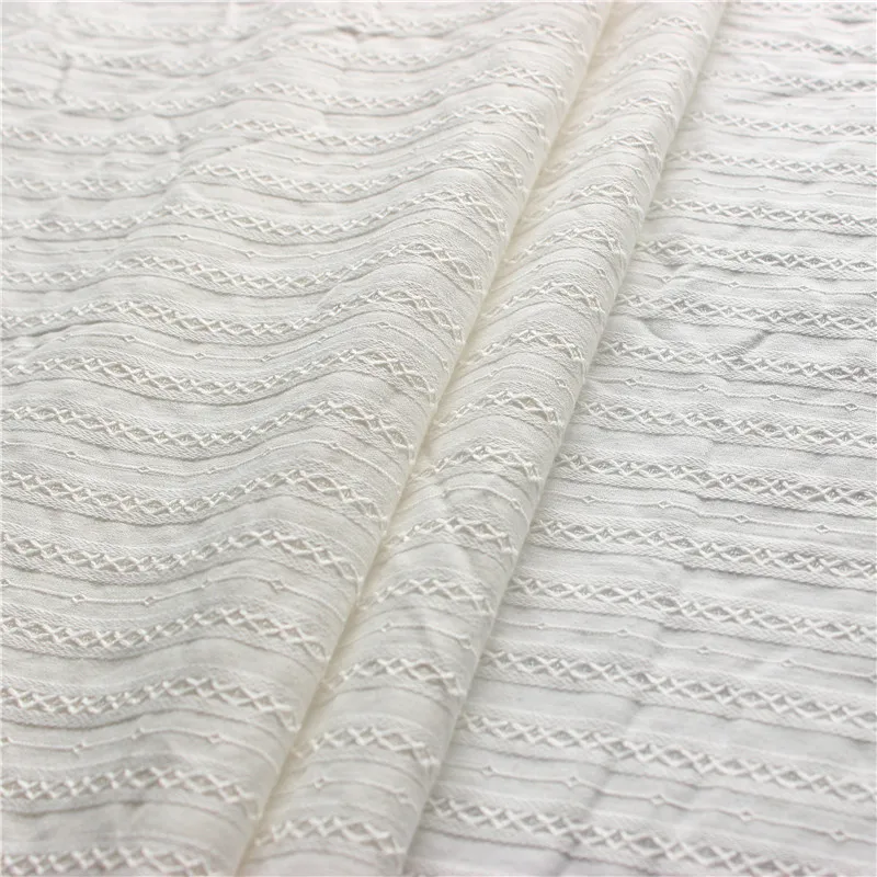 Soft and Breathable Cotton Fabric for Women's Shirt and Dress; White Pure Cotton Jacquard Fabric in Countryside Style