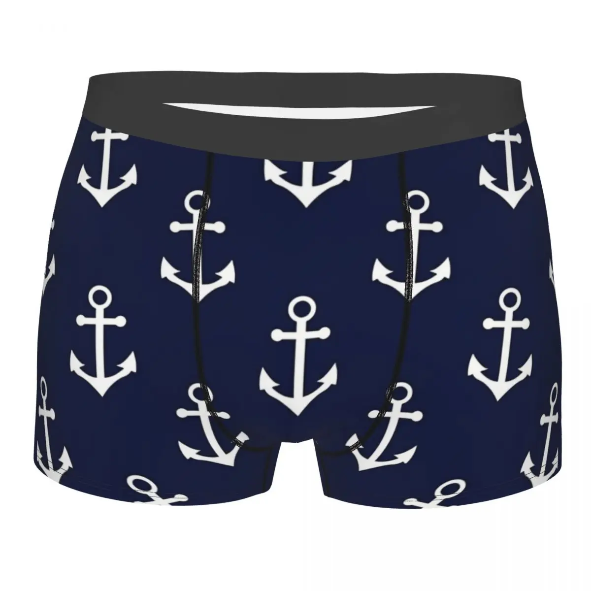 Navy Blue Nautical Anchor Pattern Underpants Breathbale Panties Male Underwear Print Shorts Boxer Briefs navy blue stripes nautical anchor sling crossbody chest bag men fashion shoulder backpack for camping biking