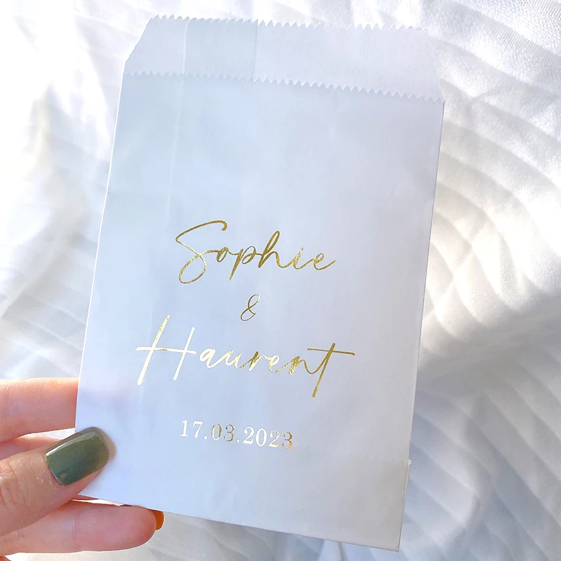 PersonalisedNameDateCandyBags10x15cmGoldFoilConfettiBags20PCS