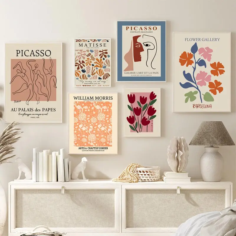 

Abstract Matisse Poster Coral Leaf Picasso Line Face Canvas Painting Flower Market William Morris Wall Art Picture Home Decor