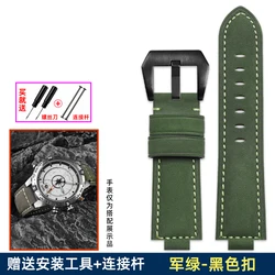 Premium Genuine Leather Watch Strap - 24mm Rich Brown Band - 24mm - 16mm (Army Green BK)