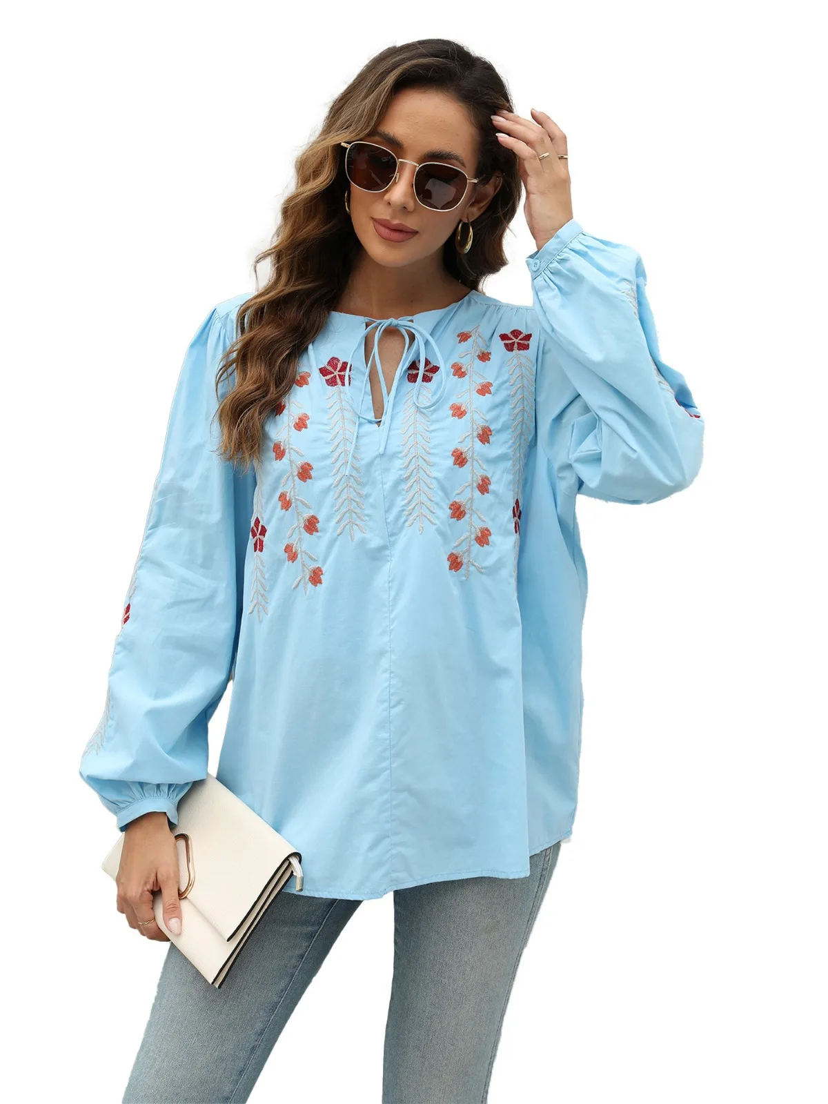 

Блузка женская с цветочной вышивкой, 23XXL