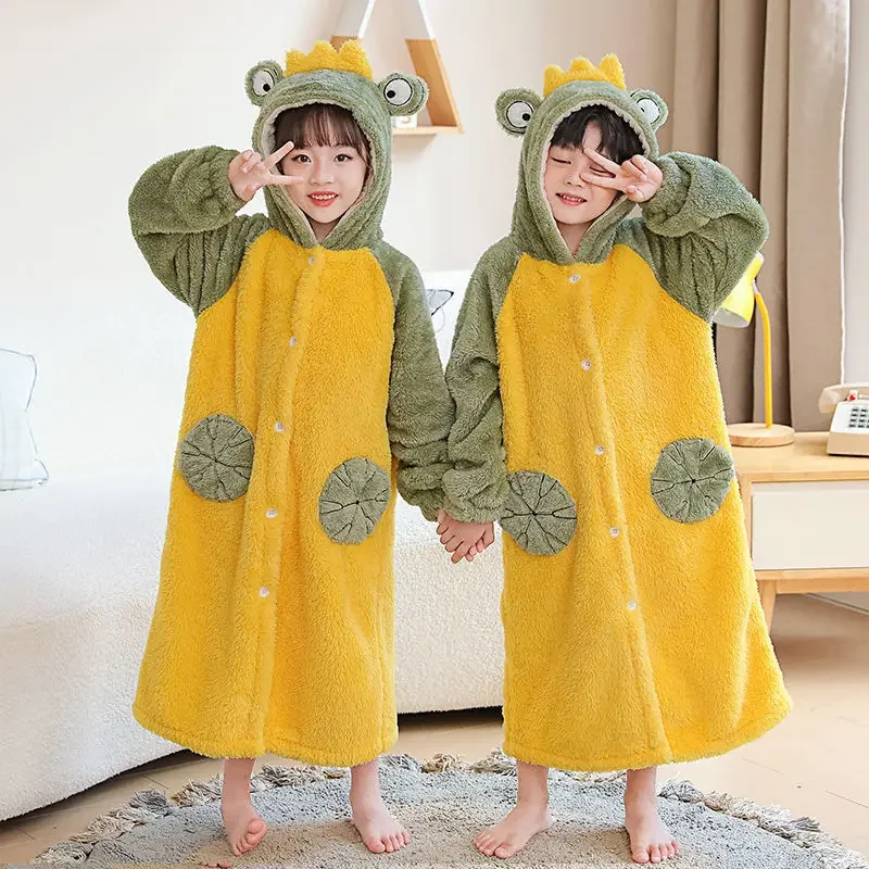 Children's Bathrobe for Girls Clothing Boys Flannel Bath Robes Clothes Kids Sleep Lounge Cartoon Nnightgown Winter Pajama Sets