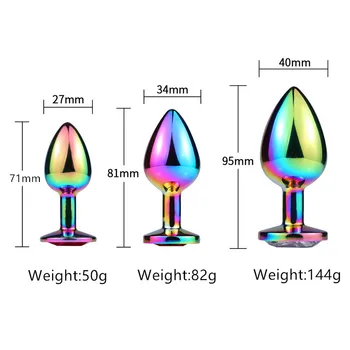 Rainbow Rose gold pink Small Medium size set Heart shape Crystal Metal anal beads butt plug Jewelry sex toy for female male 6