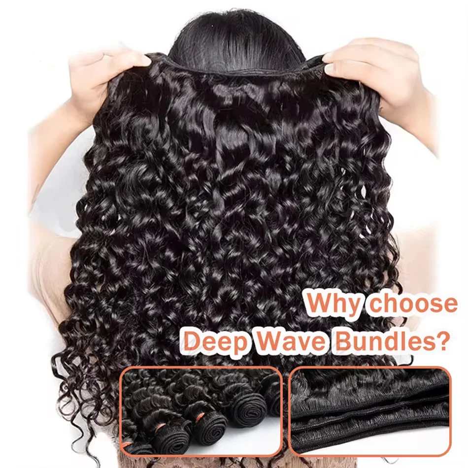 30 40 Inch Deep Wave Human Hair Bundles Brazilian Virgin Remy Unprocessed Weaving 10A 12A 14A Curly Hair Extensions Deals