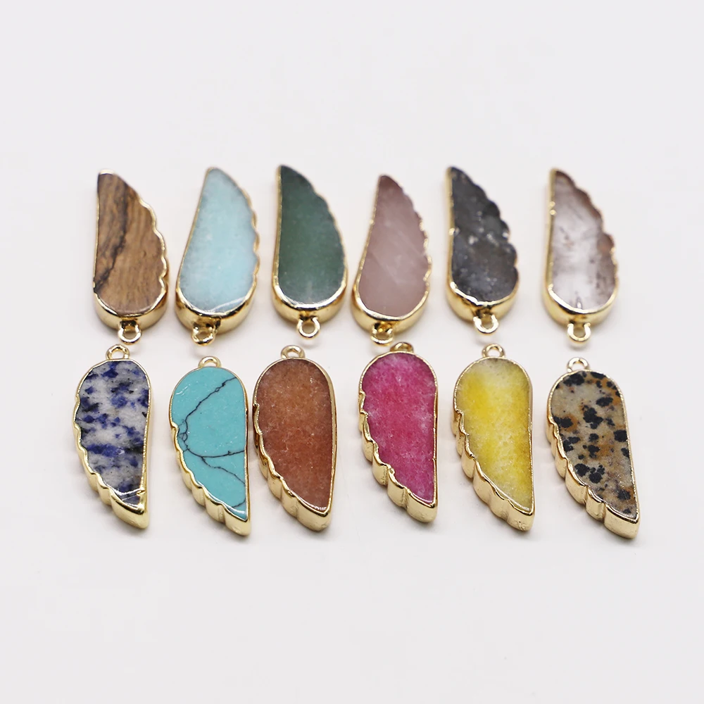 New Natural Stone Angel Wings Feathers Healing Crystals Pendants Charms Necklace for Women Men Jewelry Making 10Pcs Mixed Lot