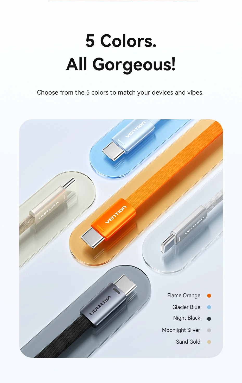 Vention USB-C auf Typ-C Kabel 3A Ultra-Dünn PD60W Schnellladekabel Typ-C Kabel für iPhone 17 16 15 Samsung S24 Xiaomi 17 – Detail 11