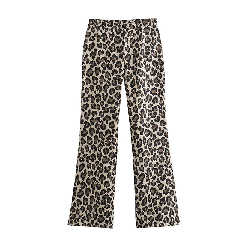

Женские леопардовые расклешенные брюки со средней талией, повседневные брюки, весна 2024