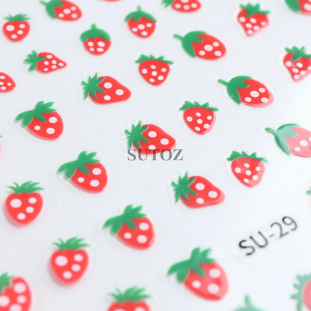 3D Strawberry Nail Art Stickers Heart White Round Dot Nail Decal Y2K Strawberry Slider Self-Adhesive Manicure Decoration NTSU-29