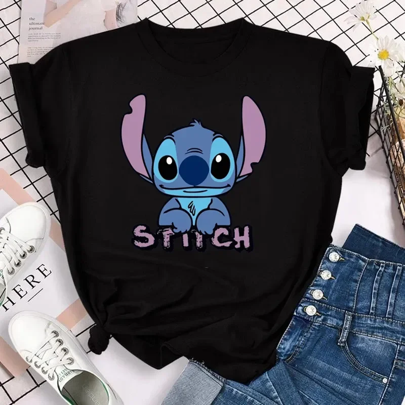 thumbnail image 1 of Ropa para niños kawaii Ohana Stitch Disney Lilo Stitch dibujos animados niños camisetas de algodón camisetas de verano camisetas blancas y negras, 1 of 5