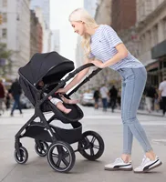 Poussette 3-en-1 pour bébé, poignée réversible, pliage en une seule étape, cadre en aluminium, ensemble 3 pièces, poussette à quatre roues 5