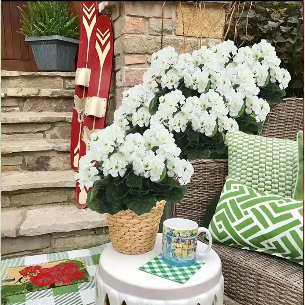 2 Pcs 12.6inch Artificial Geraniums Flowers No Upkeep Required Nonwoven Porch Home Decor for Garden Patio Vase Table Centerpiece