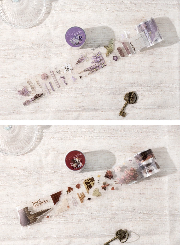 50mm * 2m Pasted End Page Series PET Tape Vintage Scrapbooking DIY Notebook Decoration Base Material Sticker