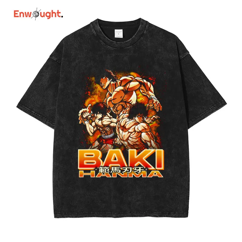 

Anime Baki T-shirt Vintage Washed Hanma Baki T Shirts Streetwear Manga Short Sleeve Casual Oversize Y2k Top Tees Men 100% Cotton