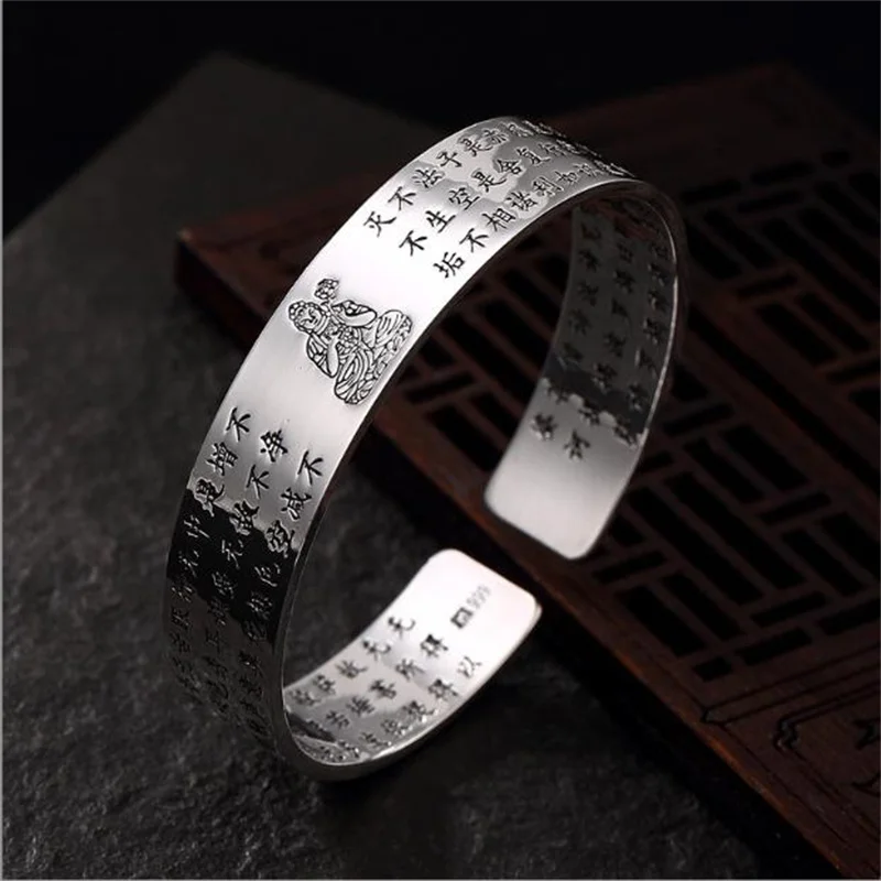 Retro Buddhist Scriptures Bangle For Men Women Party Accessories Opening Top Grade Buddha Bangles Male Blessing Lucky Jewelry 5