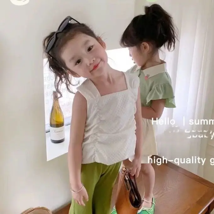 

2023 Summer Kids Sets Vest Long Pants Wide-leg Pants Fashion New Design Soft Comfortable for Girls