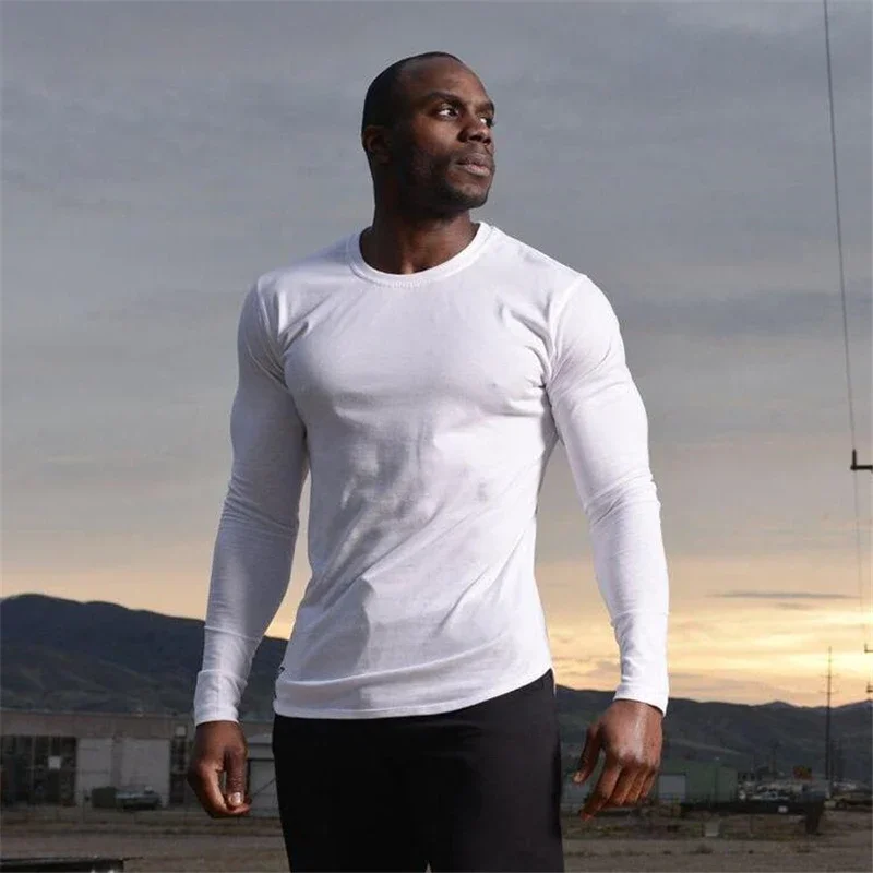 Plain Autunm Cotton Long Sleeve T-shirts Gym Clothing Bodybuilding Fitness Clothing Mens Casual Fashion Slim Fit Sports Shirts 11 S65a6a52daef241d19b8241bc97479929T