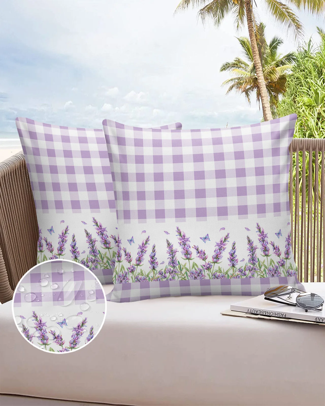2/4pcs Outdoor Waterproof Pillowcase Purple Lavender Flower Butterfly