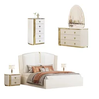 Lit King Size 2024 avec Cadre en Bois Blanc et Tête de Lit en Cuir – Ensemble de Mobilier de Chambre Parentale Moderne et Luxueux pour Villa et Maison 6