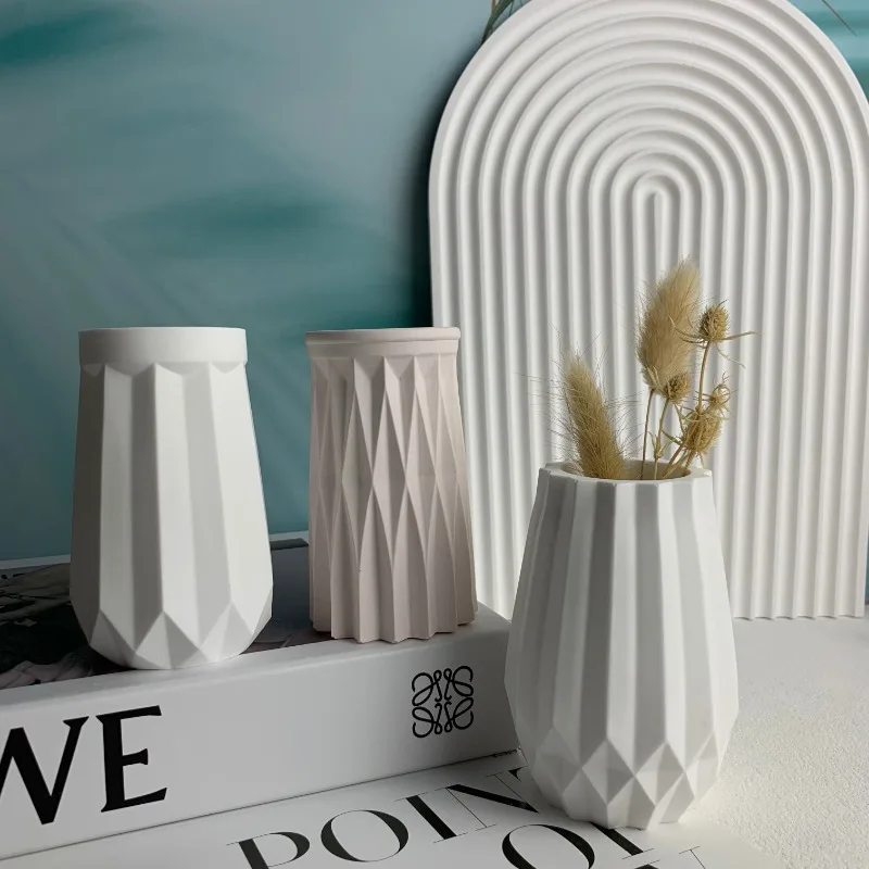 Faceted Vase Silicone Mold Concrete Flower Vase Mold Geometric Plaster Cement Molds Epoxy Resin Art Mould Home Decor