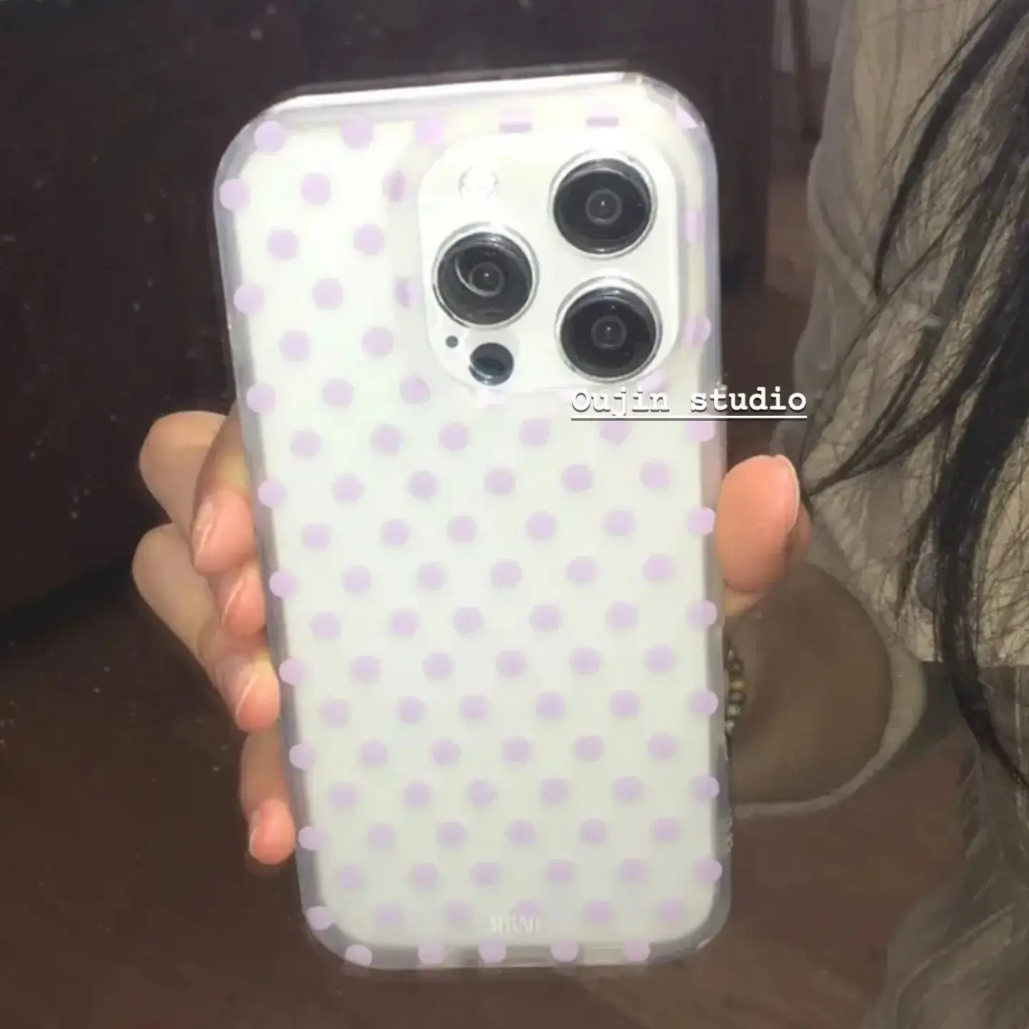 Korean-Inspired Simple Purple Polka Dot Heart Phone Case