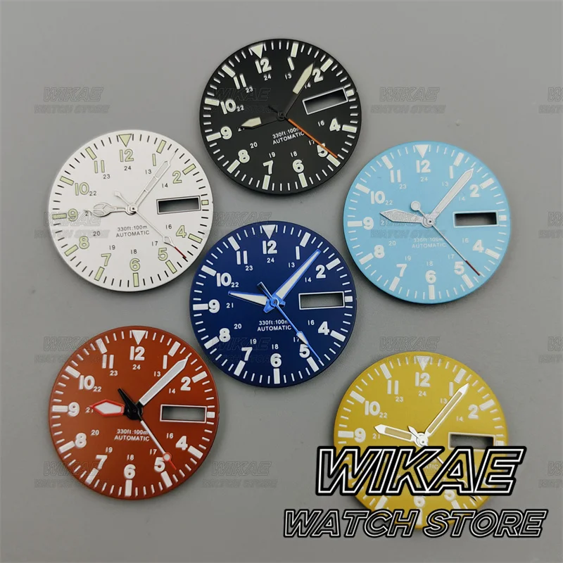 29mm Green Luminous Watch Dial with Multi-Color Options and Dual Date Calendar Window