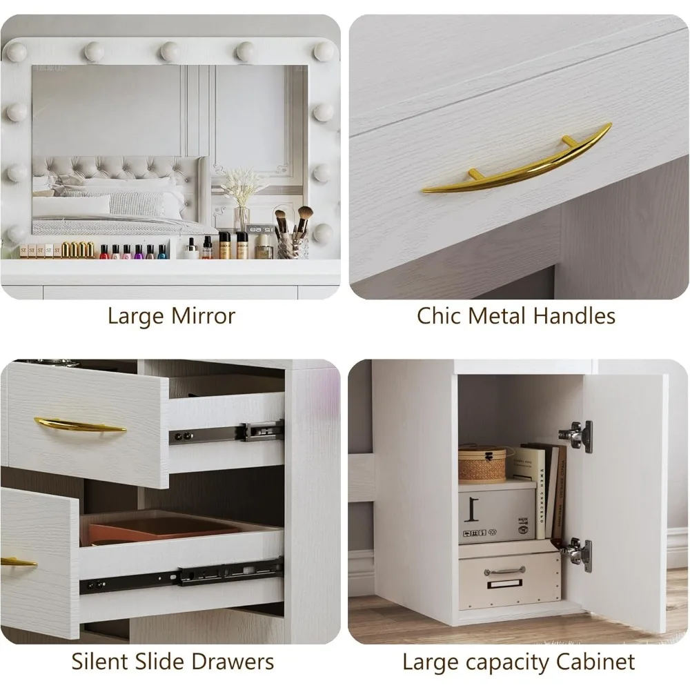 Makeup Vanity Desk with Lights,  Large Vanity Desk with Mirror and Lights in 3 Models 3