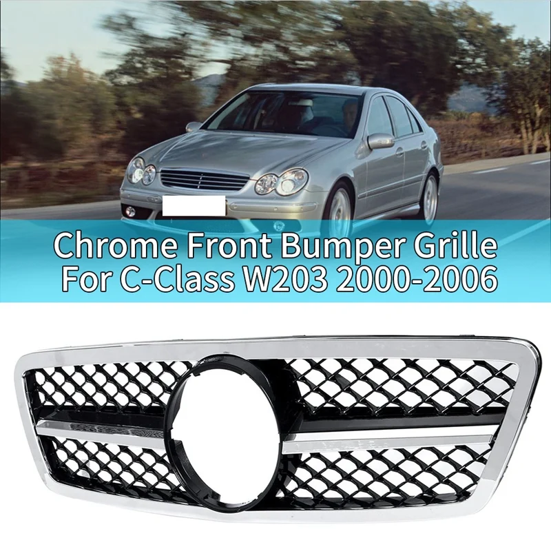 

Car Front Bumper Grille Grill Chrome Silver For Mercedes-Benz C-Class W203 C280 C320 C240 C200 C63 2000-2006