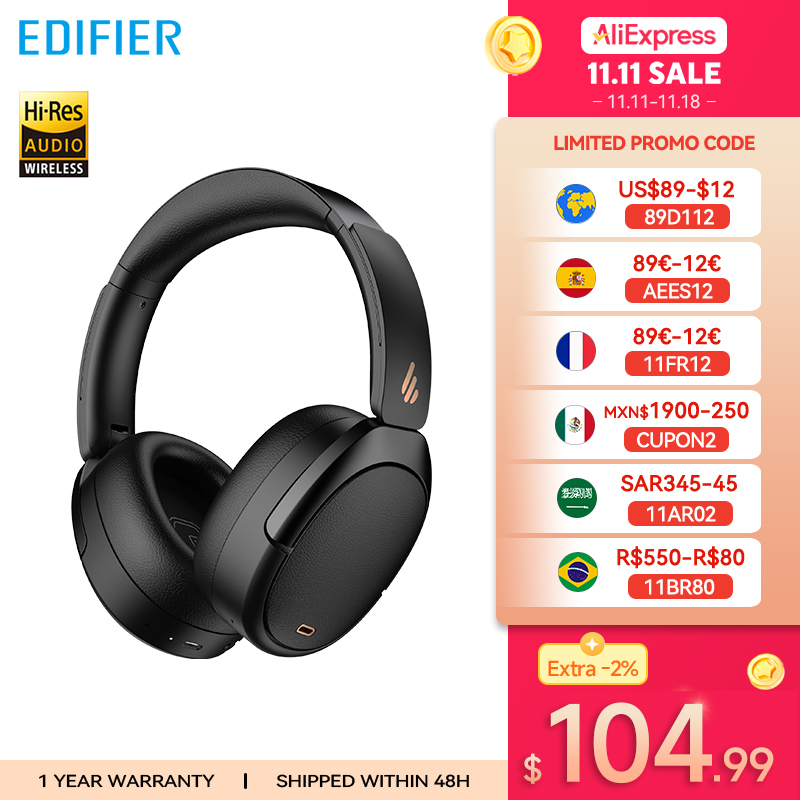 Edifier WH950NB Active Noise Cancelling Wireless Headphones Bluetooth 5.3 Headset,Hi-Res Wireless,55hrs Playback,4 Microphones