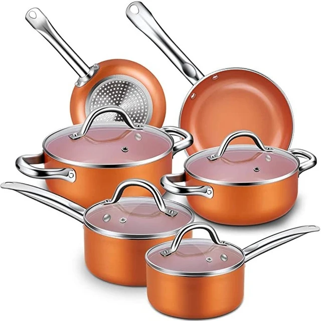New Stretched Pot Color Ceramic Non Stick Cookware Set Pot Pieces Copper non -stick Cookware Pans Pots Set cooking pot - AliExpress