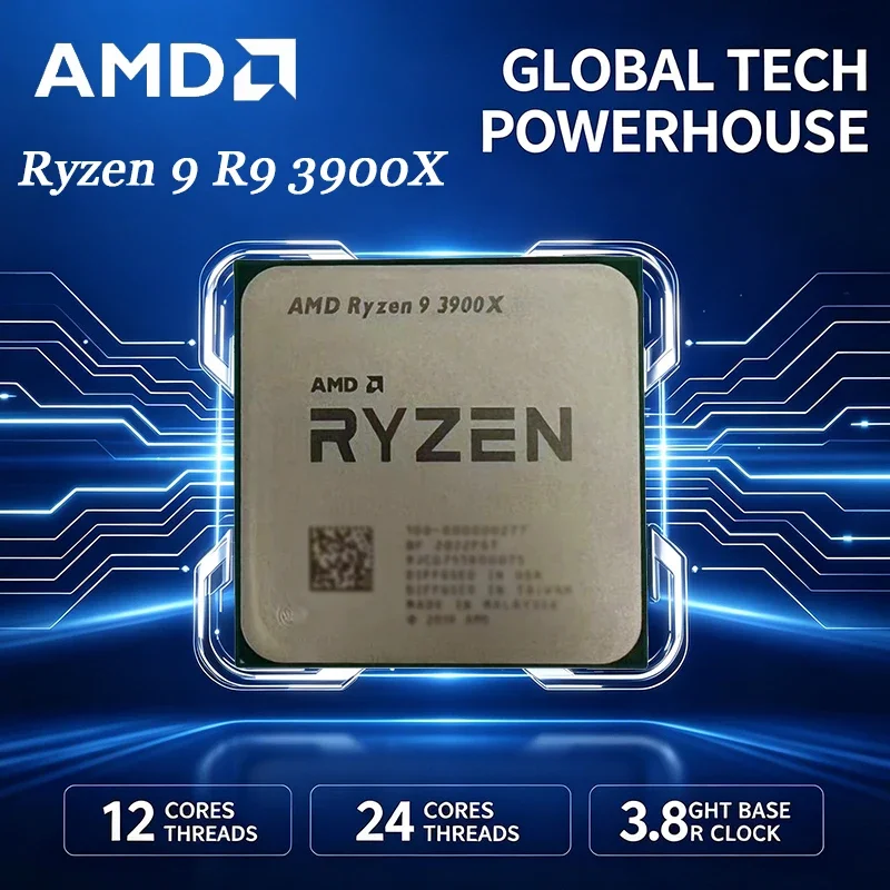 AMD 라이젠 9 3900X 데스크탑 프로세서 12코어 24스레드 3.84.6GHz 7nm Zen2 AM4 소켓 6MB L2 64MB L3 105W PCIe 4.0 게이밍 CPU 트레이