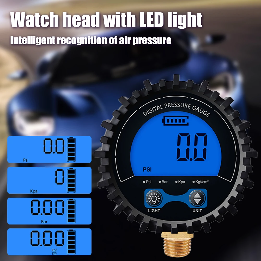 

Digital Tire Pressure Monitor Systems 255PSI Backlight LCD Display Copper Thread Air Pressure Gauge for Car Motorcycle Bike