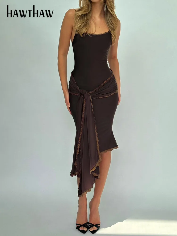

Hawthaw Women Elegant Party Club Evening Streetwear Bodycon Midi Dress 2024 Summer Clothes Wholesale Item For Business