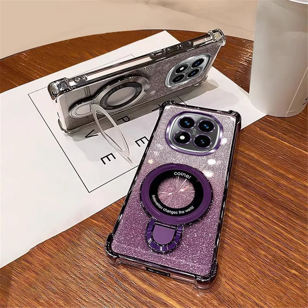 Custodia Glitterata Per Xiaomi Redmi Note 14 Pro+ Plus 5G – Con Anello Supporto E Ricarica Wireless, Nero - 4