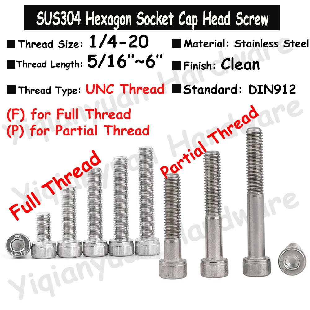 1 4 20 UNC Thread DIN912 SUS304 Stainless Steel Hexagon Socket Knurled 