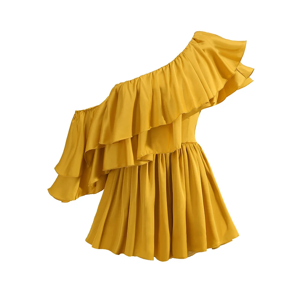 Diagonal Shoulder Ruffle Skirt Sexy Short Dresses Daring One Piece Suit Loose Women'S Chiffon Dress Jumpsuit Clothing Free Ship