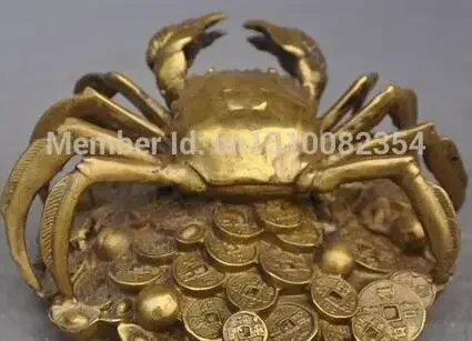 

Chinese fengshui copper brass wealth yuanbao money coin sea Crab lucky statue
