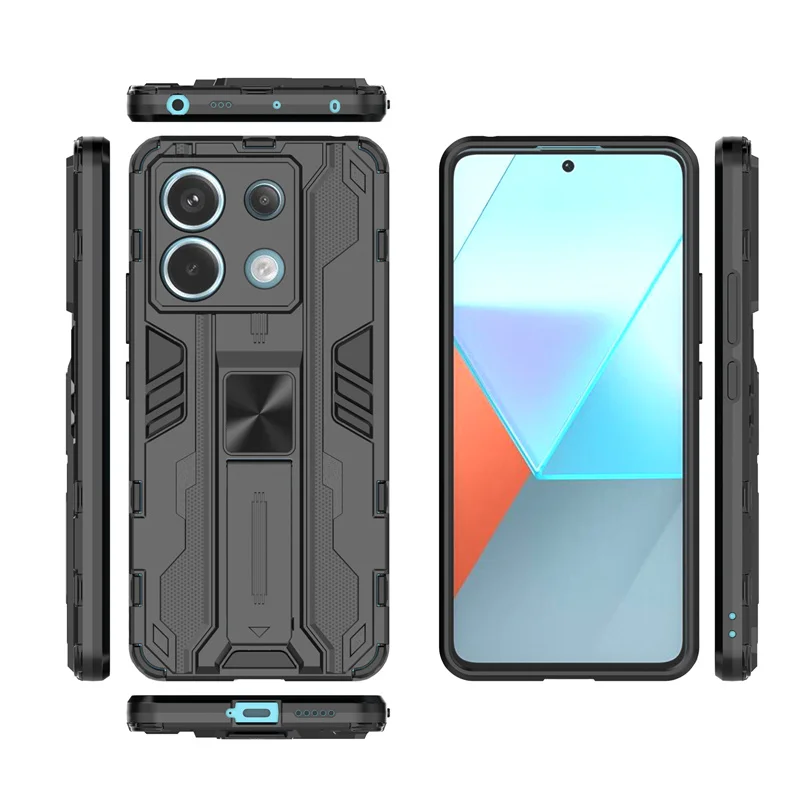 Rugged Armor Shockproof Case with Magnet Holder Stand for Xiaomi Redmi Note 13 Series