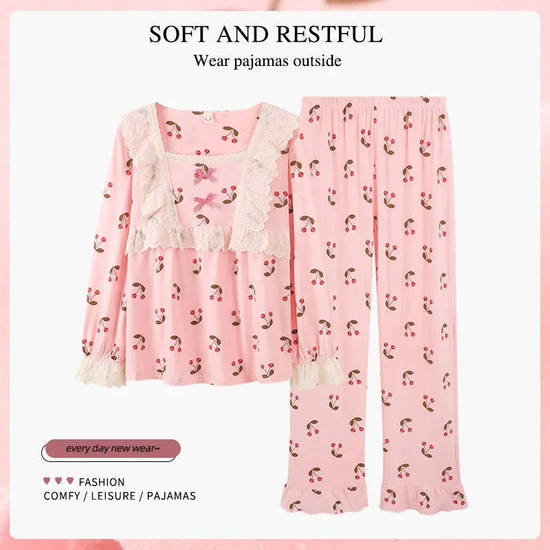 2024 New Pure Cotton Pajamas Women Spring Autumn Sleepwear Plaid Loose Fit Loungewear Oversized Doll Collar Winter Homewear Set