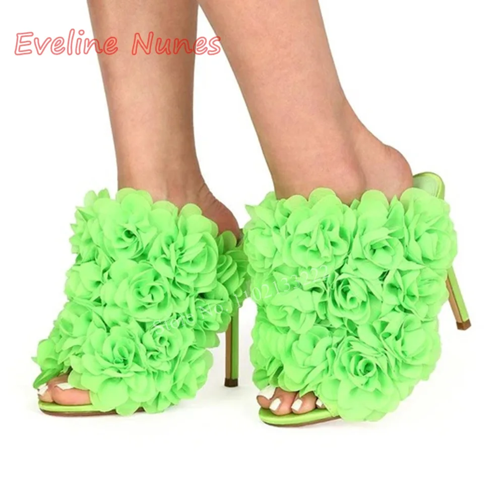 

Cyan Rose Stiletto Slippers Women's Elegant Brand New Arrival Summer Solid Slip-on Round Toe Hollow Simple Party Dress Shoes