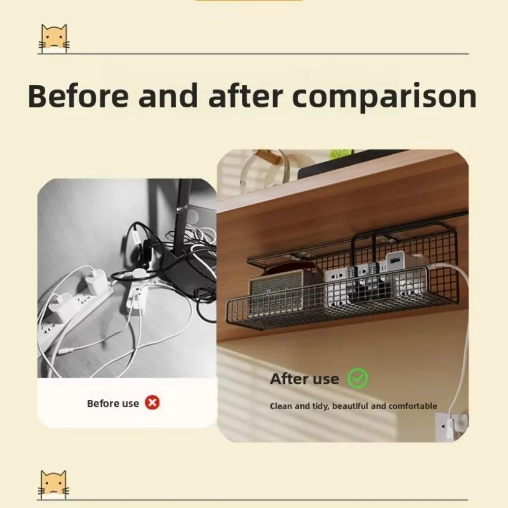 high quality under desk cable management tray with clamp metal wire socket storage no drill wiring storage rack office 2 High Quality Under-desk Cable Management Tray with Clamp Metal Wire Socket Storage No Drill Wiring Storage Rack Office 2
