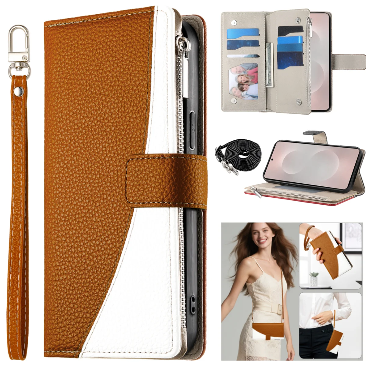 Crossbody Leather Phone Case with Card Wallet Cover