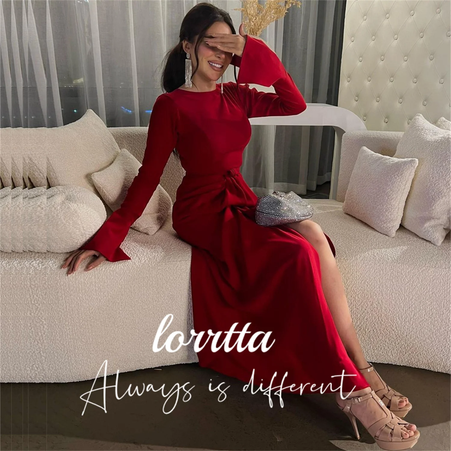 

Lorrtta Noble Red O Neck Ball Gown Ankle Long Sleeve Evening Gown Dubai Birthday Ball Gown Saudi Arabia Vestidos De Fiesta Noche