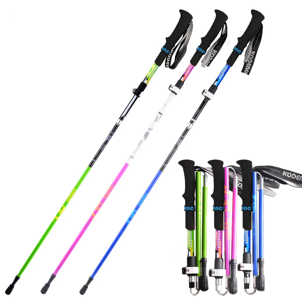 2pcs Walking Stick Folding 5 sections Trekking Poles Carbon fiber+aluminum alloy Crutch Outdoor Hiking Walking Cane