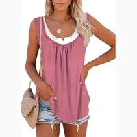2024 summer new Europe and the United States women's blouse solid color patchwork sleeveless pleated vest T-shirt - Image 6