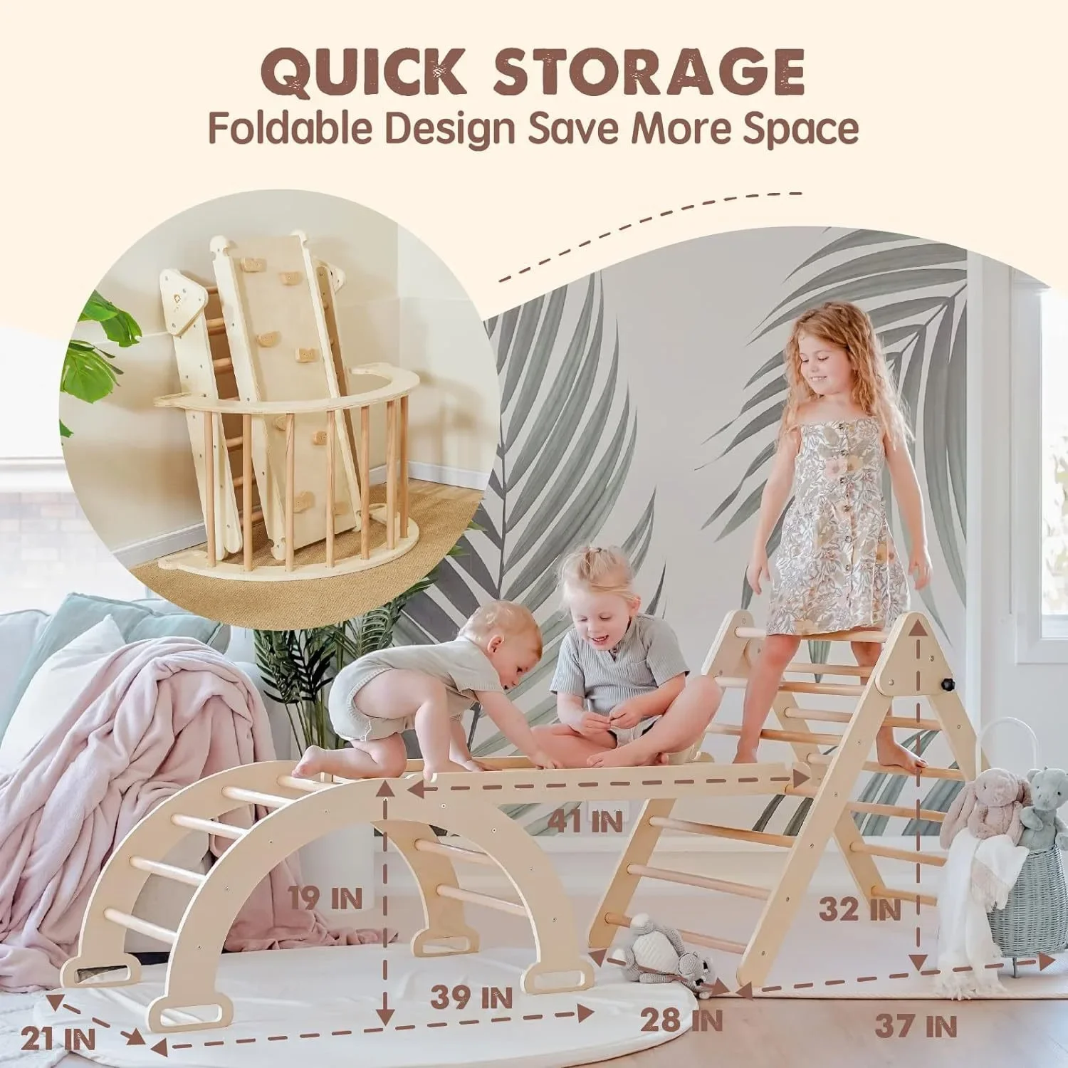 Hot Sale Classic Montessori Climbing Frame Kids' Wooden Indoor Ladder Wall Gym Set Lacquer Technique Children's Climbing