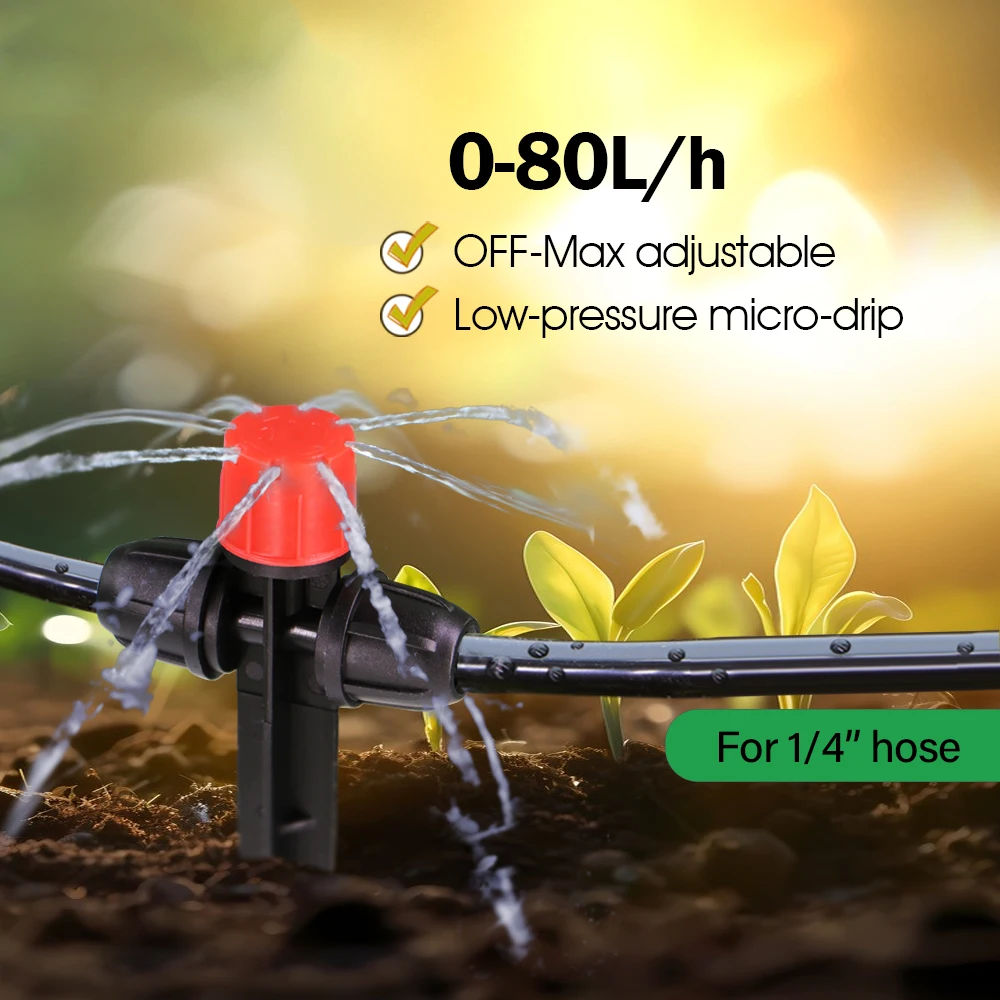 1/4&Prime; 8-hole Dripper with Stake Adjustable 0-80L/H Flow Sprinkler Anti-fall Off Outdoor Garden Lawn Micro Drip Irrigation System
